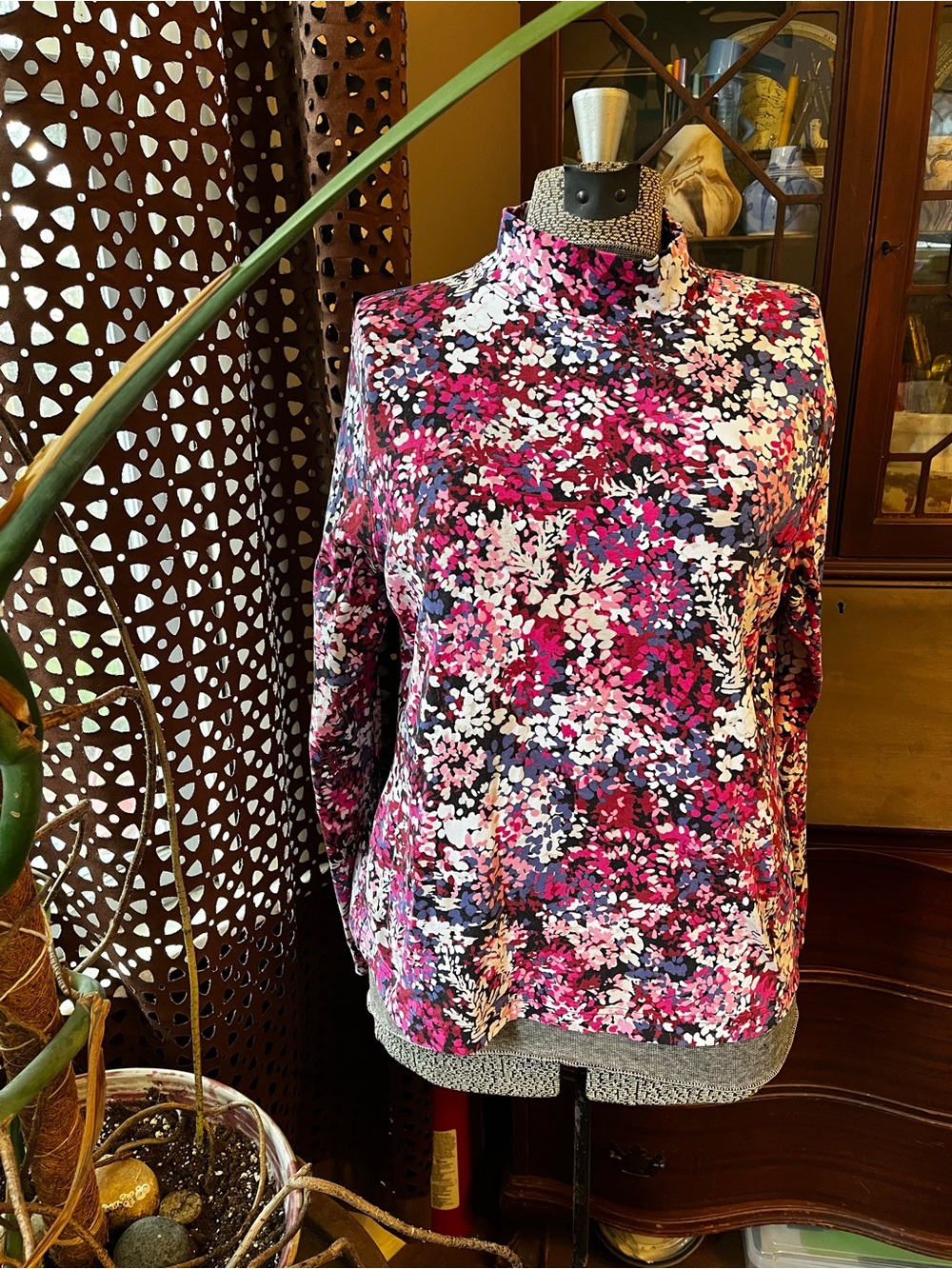 croft & barrow Pink Floral Long Sleeve Mock Neck Tee